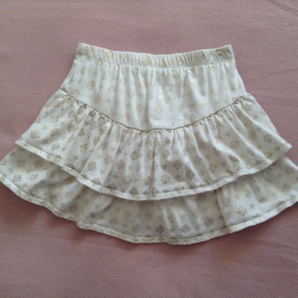 Gymboree Girls Skort, Double Ruffle, White with Gold Foil Pattern, Sz. 7 - Picture 3 of 9